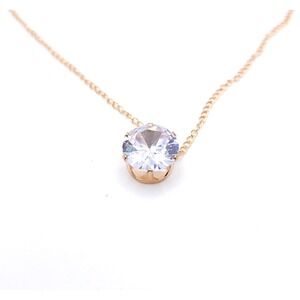 Gold Tone Necklace Round Crystal Solitaire Pendant 18in